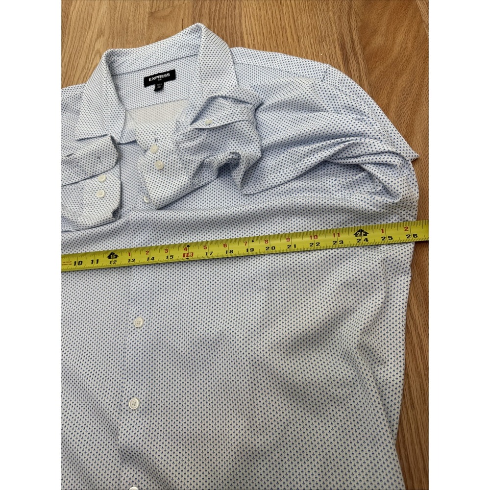 EXPRESS ~Men's XXLarge L/G~ SLIM FIT Buttoned Stretch Cotton  Dress Shirt Blue - Picture 9 of 10